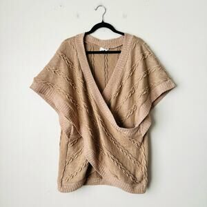 Simple by Suzanne Betro Taupe Cable Knit Short-sleeve Surplice Sweater woman XL